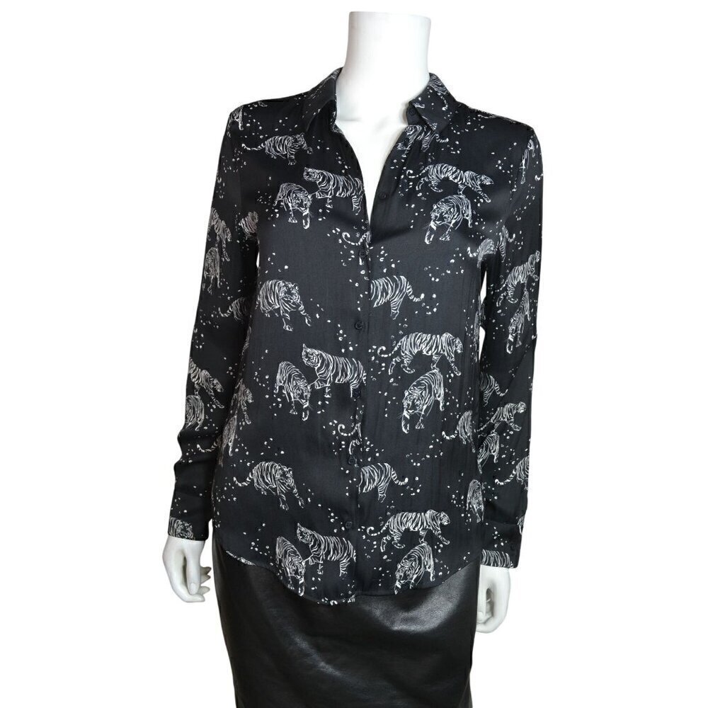 David Lerner New York Women's Tiger Print Button-Down Shirt Black/White- LT3140